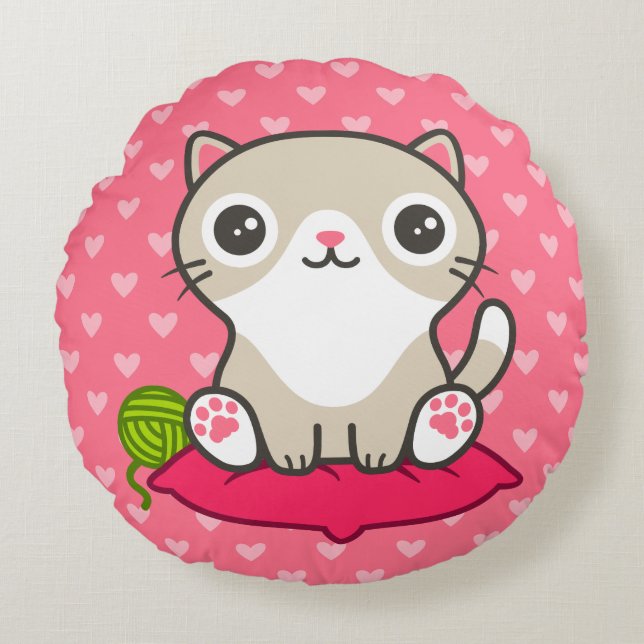 Coussins Ronds Illustration Cute Kitty (Devant)