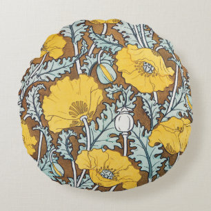 Coussins Ronds illustration d'art pavot fleur jaune