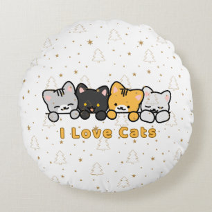 Coussins Ronds Illustration de chat mignon J'adore les chats Dess