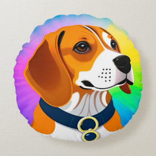 Coussins Ronds Illustration de chien de dessin animé coloré