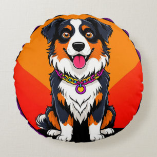 Coussins Ronds Illustration de chien de dessin animé joyeux