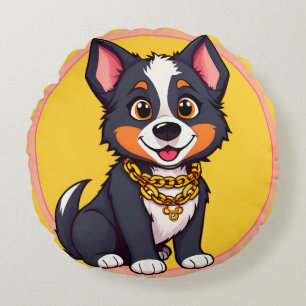 Coussins Ronds Illustration de dessin animé de chien heureux