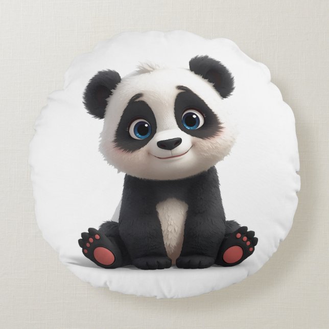 Coussins Ronds Illustration de dessin animé d'ours panda assis (Devant)