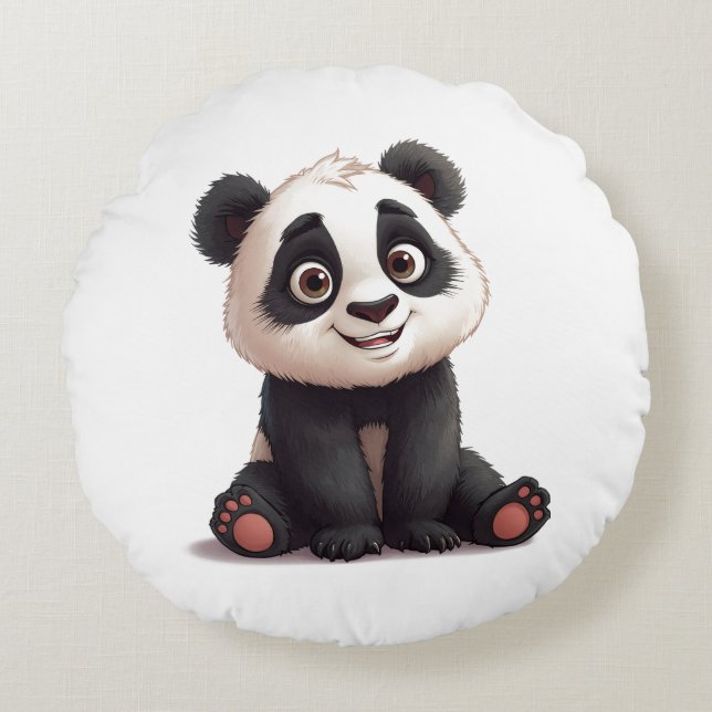 Coussins Ronds Illustration de dessin animé d'ours panda assis (Devant)