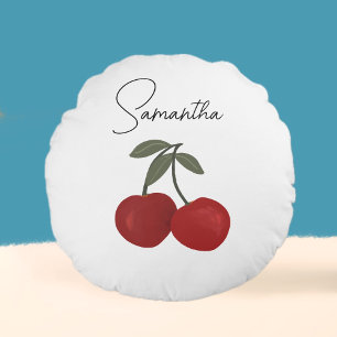 Coussins Ronds Illustration de deux cerises rouges Art de fruit
