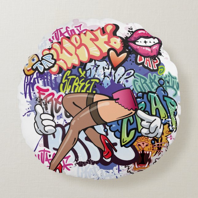 Coussins Ronds Illustration de graffiti avec lettres de graffitis (Devant)
