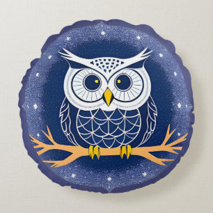 Coussins Ronds Illustration de hibou géométrique complexe