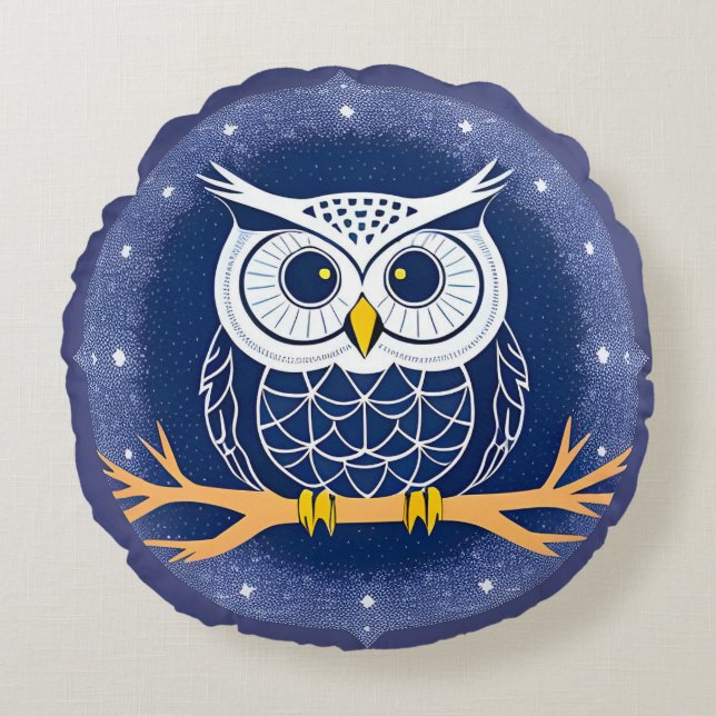 Coussins Ronds Illustration de hibou géométrique complexe (Devant)