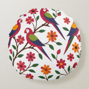 Coussins Ronds Illustration de jardin de perroquets tropicaux