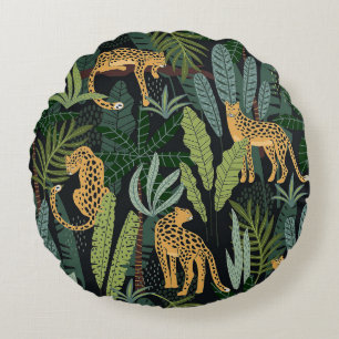 Coussins Ronds Illustration de la forêt de léopard Art sans voile