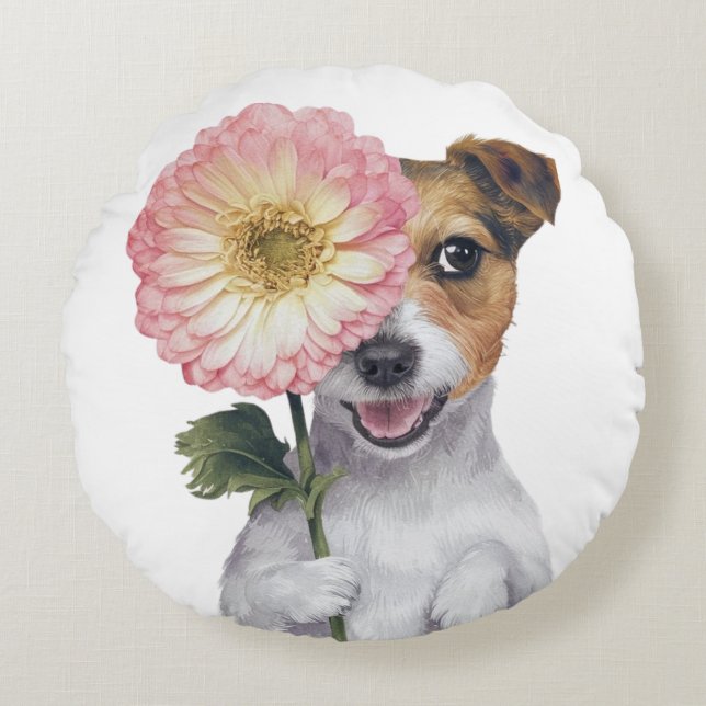 Coussins Ronds Illustration de l'aquarelle adorable Jack Russell (Devant)
