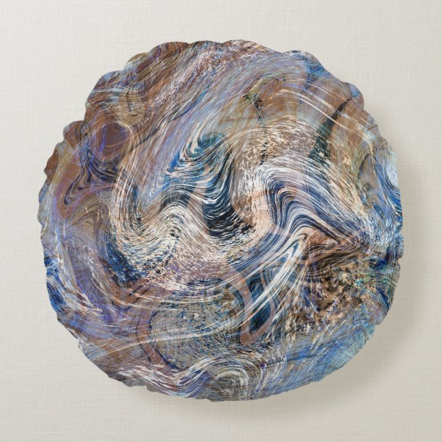 Coussins Ronds Illustration de marbrage gris bleu (Devant)