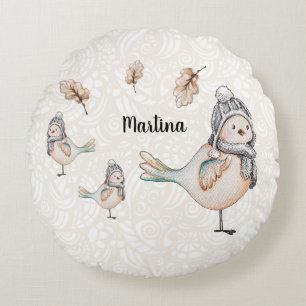 Coussins Ronds Illustration de moineau mignon en hiver personnali