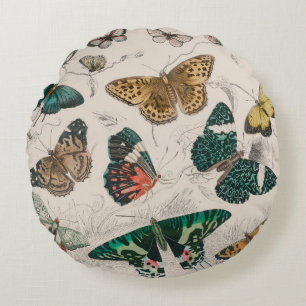 Coussins Ronds Illustration de papillon antique : 1820 Orfèvre
