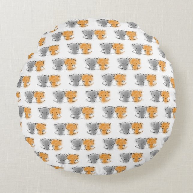 Coussins Ronds Illustration de petits chatons mignons orange et g (Devant)