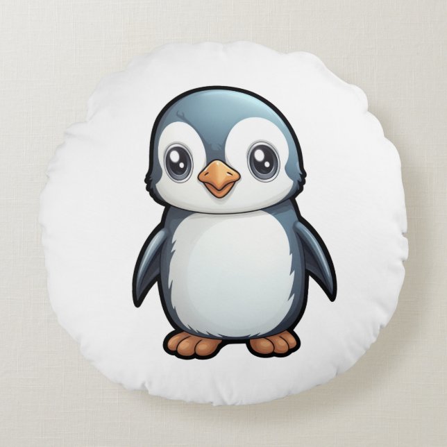 Coussins Ronds Illustration de pingouin de dessin (Devant)