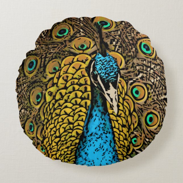 Coussins Ronds Illustration de splendeur de paon (Devant)