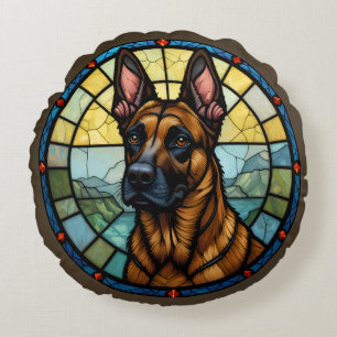 Coussins Ronds Illustration de style Malinois belge en verre vern