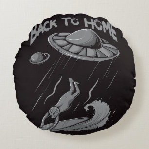 Coussins Ronds illustration de surf d'ovni alien avec retour à la