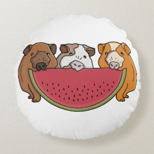 Coussins Ronds Illustration des Cochons de Guinée et de la pastèq