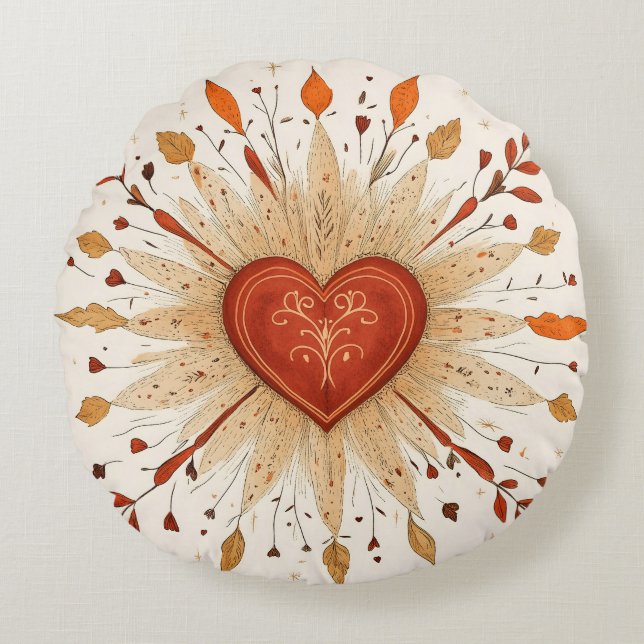 Coussins Ronds Illustration du coeur du Boho (Devant)