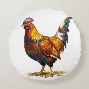 Coussins Ronds Illustration d'un coq coloré et vibrant