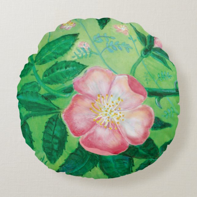 Coussins Ronds Illustration d'un Rose sauvage rose (Devant)