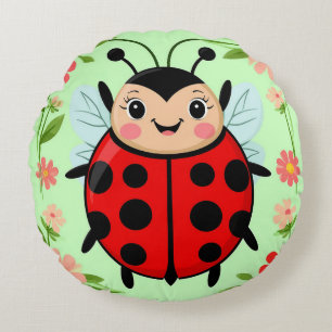 Coussins Ronds Illustration d'une coccinelle mignonne entourée de
