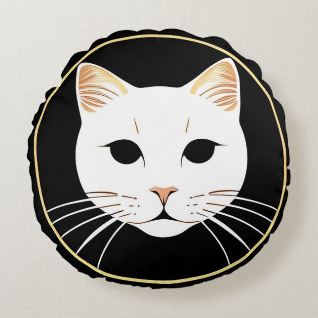 Coussins Ronds Illustration Élégante de Chat Blanc (Devant)