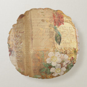 Coussins Ronds Illustration florale botanique vintage