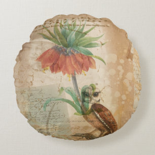 Coussins Ronds Illustration florale botanique vintage