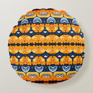 Coussins Ronds Illustration florale rétro audacieuse en orange