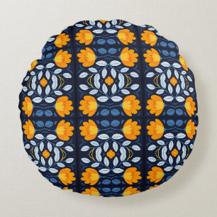 Coussins Ronds Illustration florale rétro audacieuse en orange et