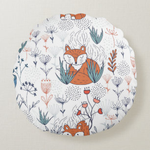 Coussins Ronds Illustration forestière de l'enfant, renards et fl