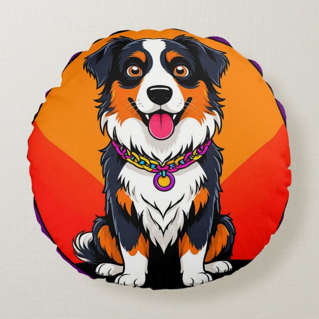 Coussins Ronds Illustration Joyful Cartoon Dog (Devant)