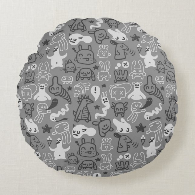 Coussins Ronds illustration motif de doodles (Devant)