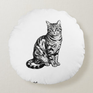 Coussins Ronds Illustration PNG de chat à l'encre noire élégante