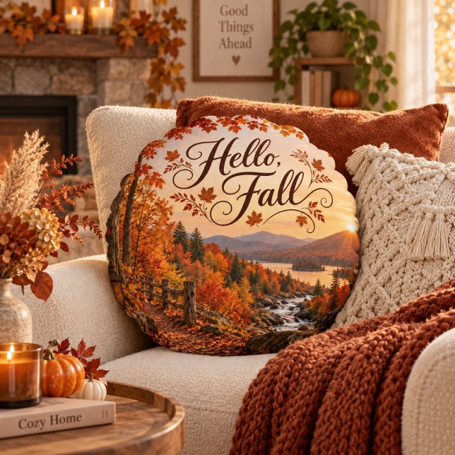 Coussins Ronds Illustration rustique de la saison d'automne (Créateur téléchargé)