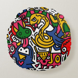 Coussins Ronds Illustration vintage de Doodle, dessin animé