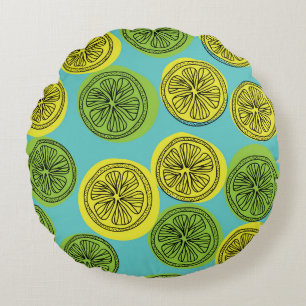 Coussins Ronds Illustration vintage des tranches de citron.