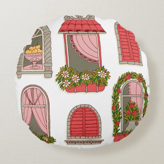 Coussins Ronds Illustrations avec Windows Vintage : Artistique. (Devant)