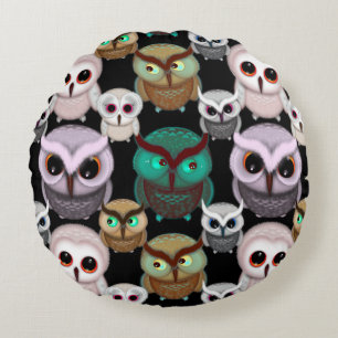 Coussins Ronds Illustrations de hiboux mignons motif