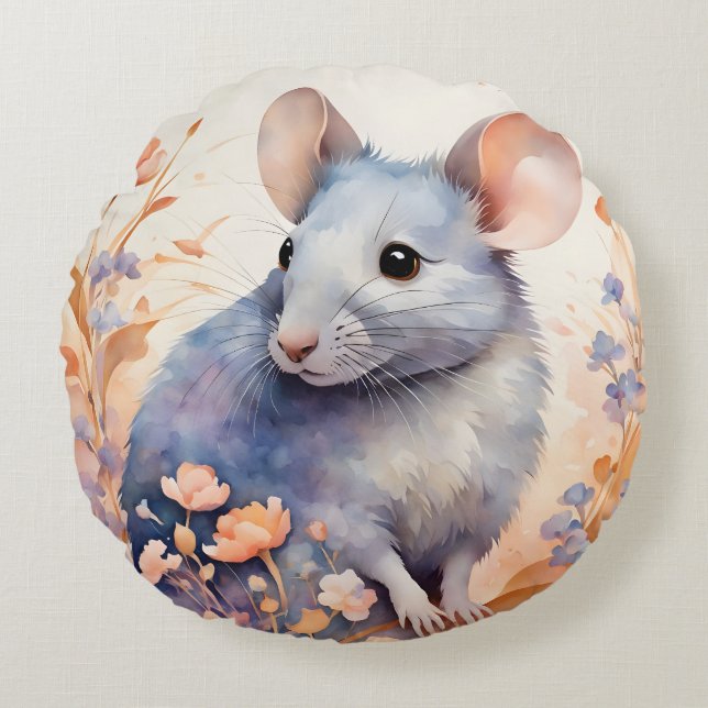 Coussins Ronds Image de l'aquarelle de la souris (Devant)