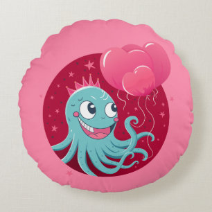 Coussins Ronds Image mignonne d'un poulpe tenant des ballons