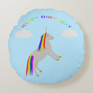 Coussins Ronds Imaginaire Anniversaire Unicorne Arc en ciel et nu