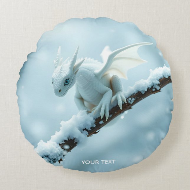 Coussins Ronds Imaginaire Bébé blanc mignon Dragon (Devant)