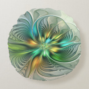 Coussins Ronds Imaginaire coloré Art Fractal Fleur Abstrait
