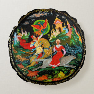 Coussins Ronds Imaginaire coloré de contes de fées russes Vintage