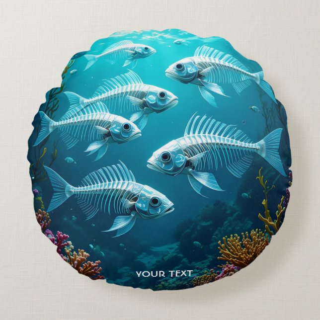 Coussins Ronds Imaginaire Cute Skeleton Fish School (Devant)