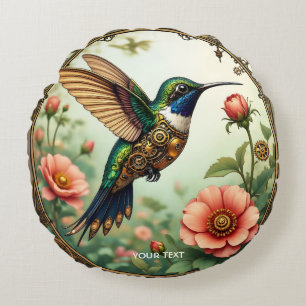 Coussins Ronds Imaginaire Cute Steampunk Fleurs d'oiseaux